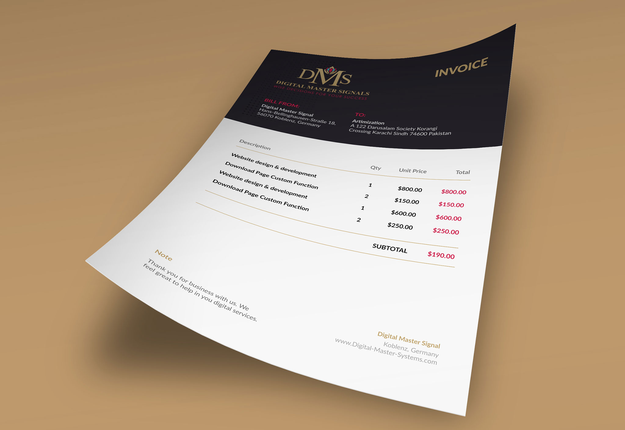 clean modern invoice design