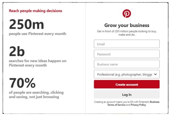 Create a Pinterest account for your business